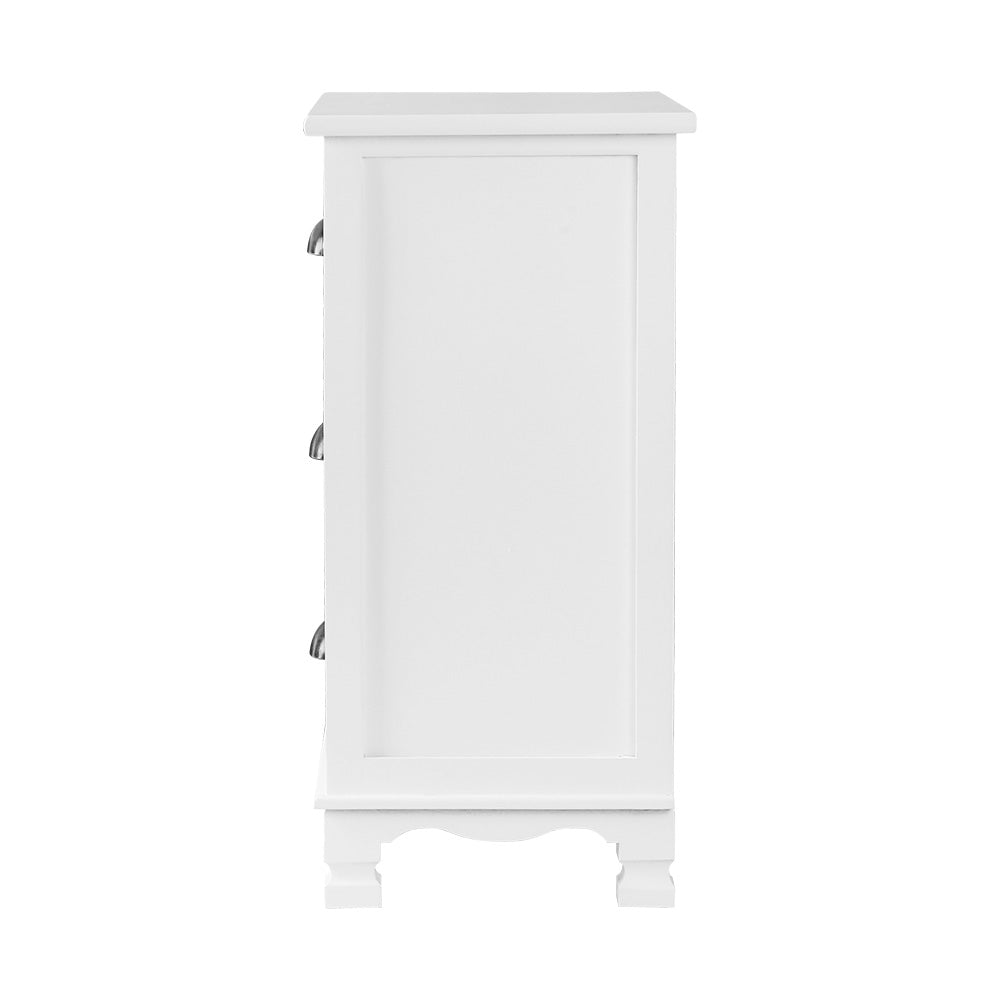 Vintage Style Retro 3 Drawer Bedside Table Chest of Drawers - White - Homecoze