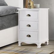 Vintage Style Retro 3 Drawer Bedside Table Chest of Drawers - White - Homecoze