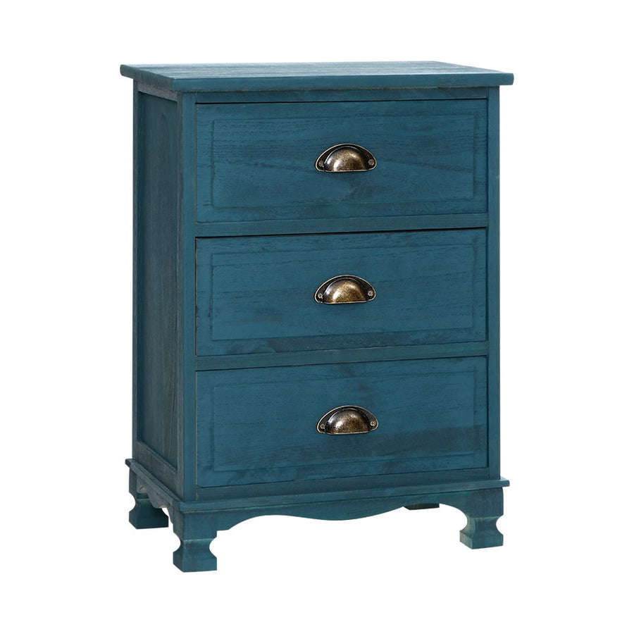 Vintage Style 3 Drawer Bedside Table - Blue Homecoze