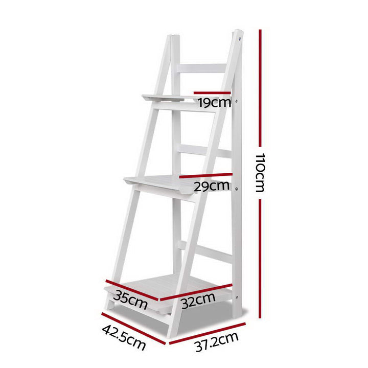 3 Tier 110cm Mini Wooden Ladder Storage Rack - White Homecoze