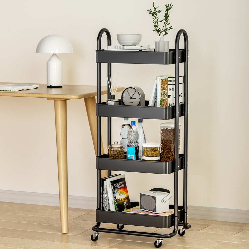 4-Tier Storage Trolley Kitchen Cart - Black - Homecoze