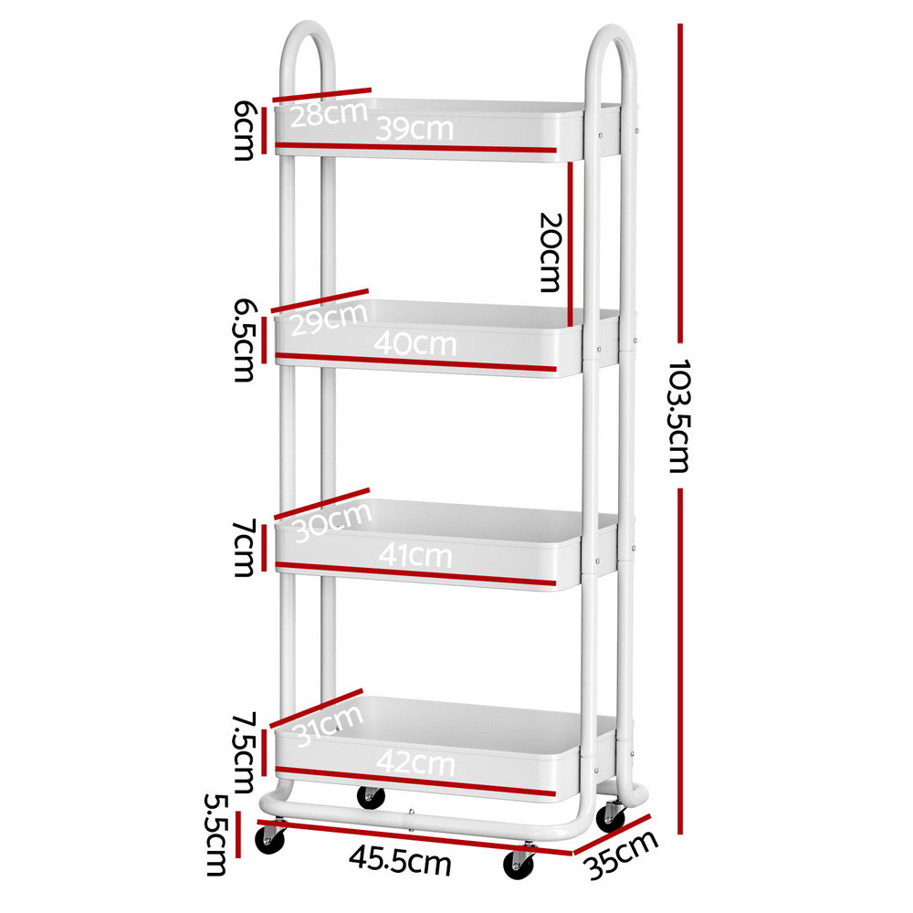 4-Tier Storage Trolley Kitchen Cart - White