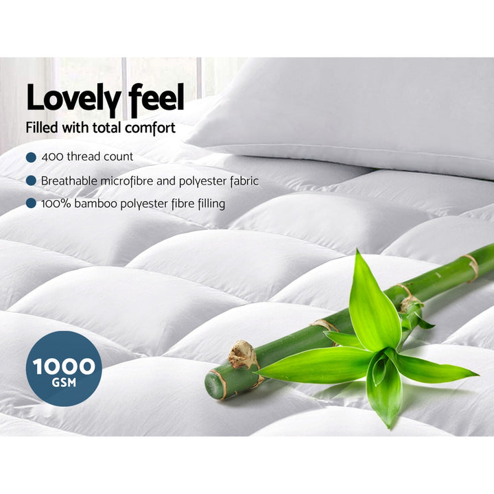 Double Mattress Topper 1000GSM Bamboo Fibre Pillowtop Protector Homecoze