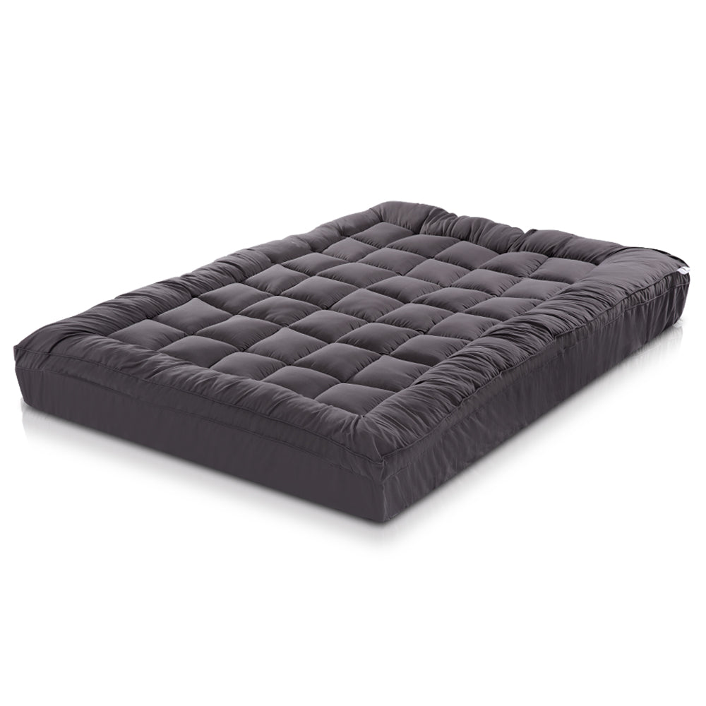 King Single Pillowtop Mattress Topper 1000GSM Charcoal Microfibre Bamboo Filling Homecoze