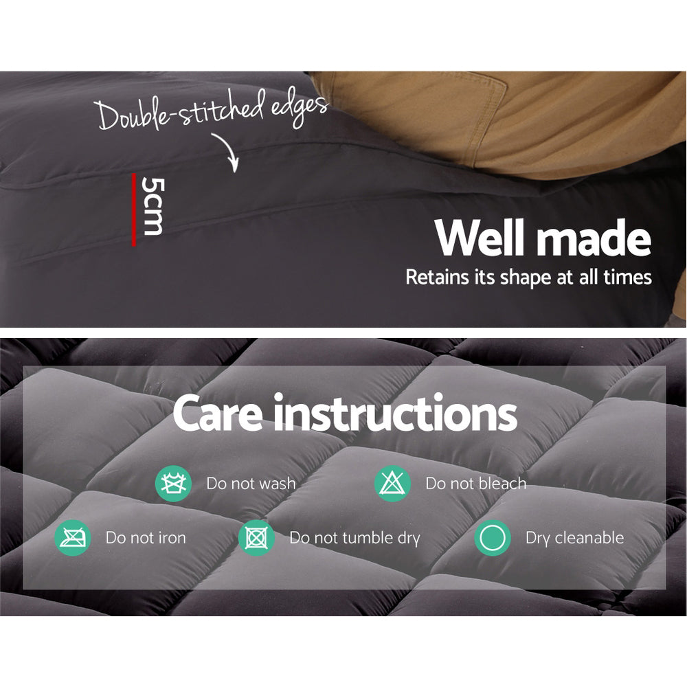 King Single Pillowtop Mattress Topper 1000GSM Charcoal Microfibre Bamboo Filling Homecoze