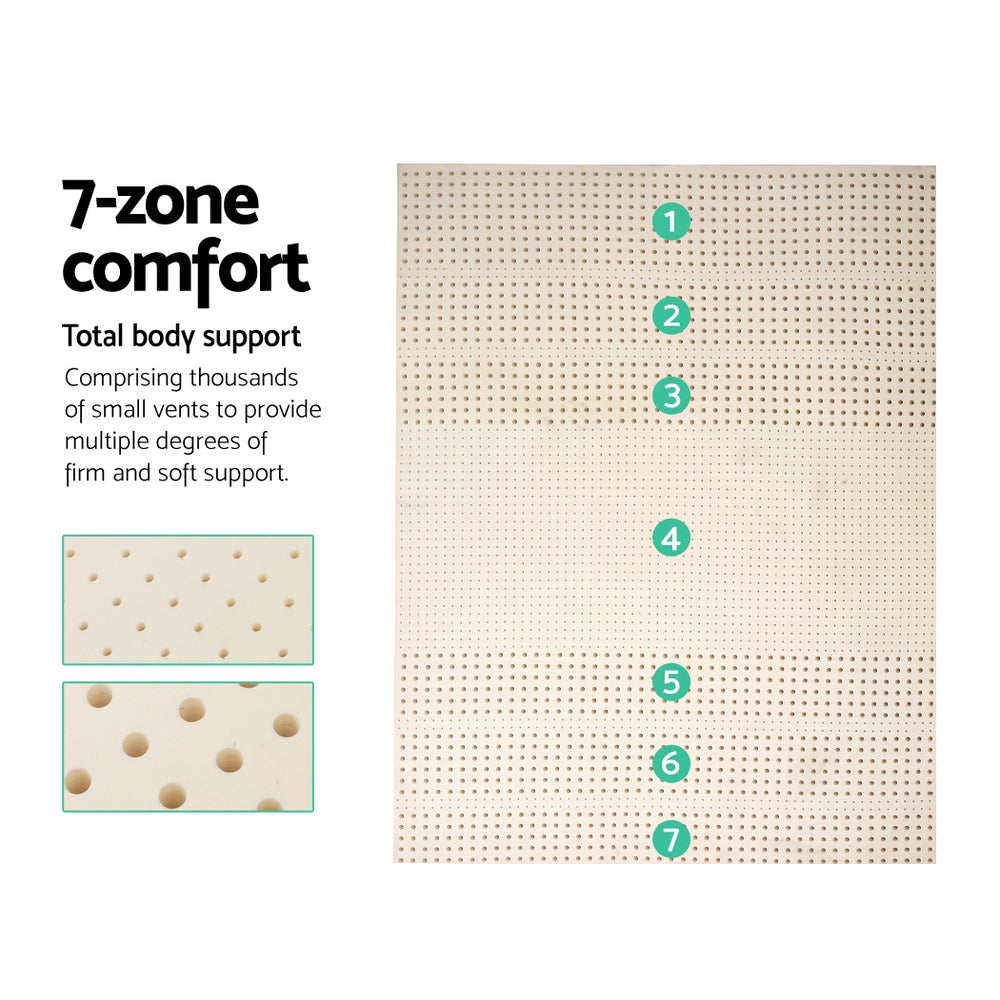 7 Zone Pure Natural Latex Mattress Topper 5cm - Double Homecoze