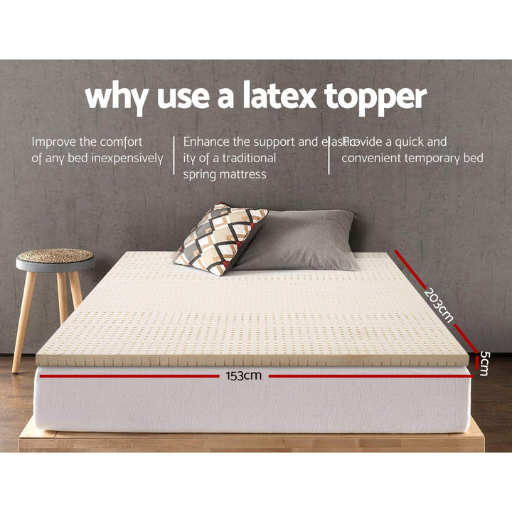 Pure Natural Latex Mattress Topper 7 Zone 5cm Queen Homecoze