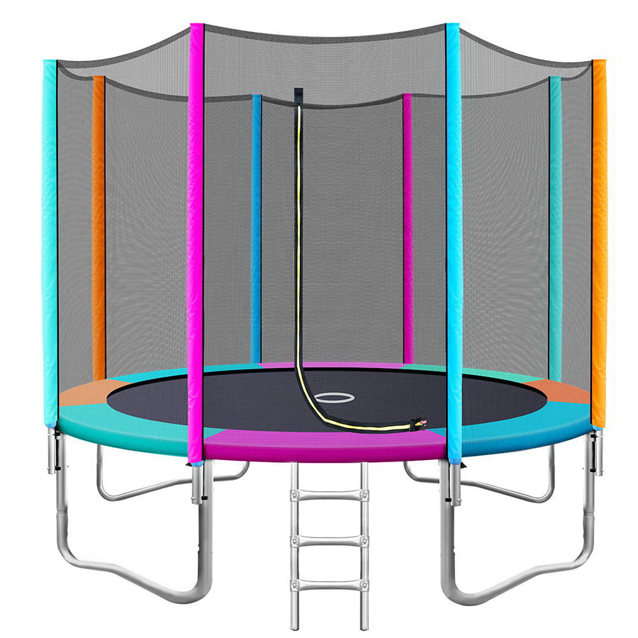 10FT Round Trampoline with Safety Enclosure Net - Muilticoloured Homecoze