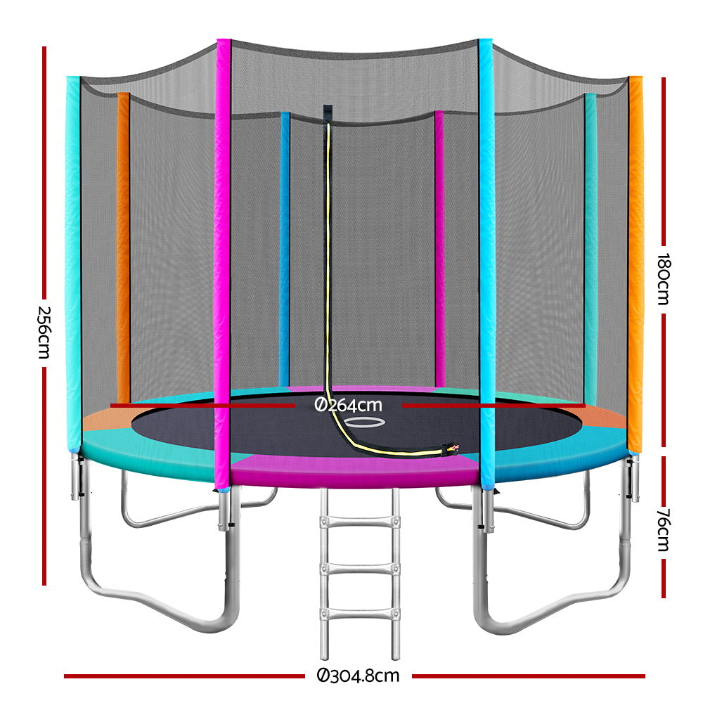 10FT Round Trampoline with Safety Enclosure Net - Muilticoloured Homecoze