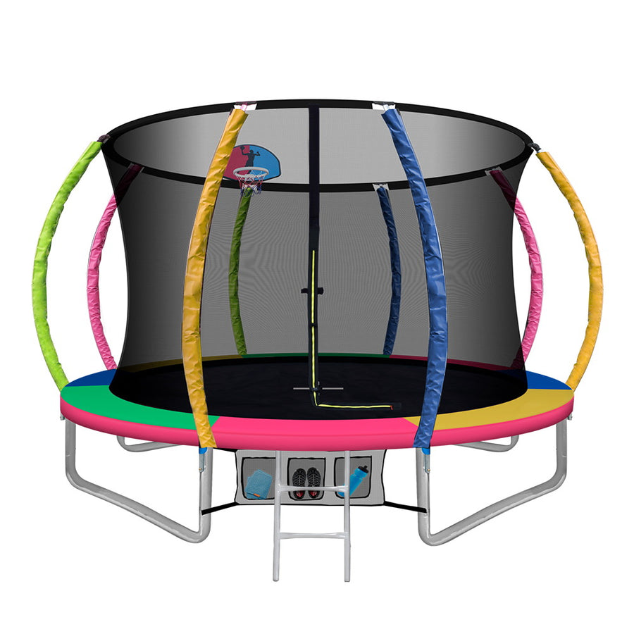 10FT Round Trampoline with Basketball Hoop and Safety Enclosure Net - Muilticoloured Homecoze