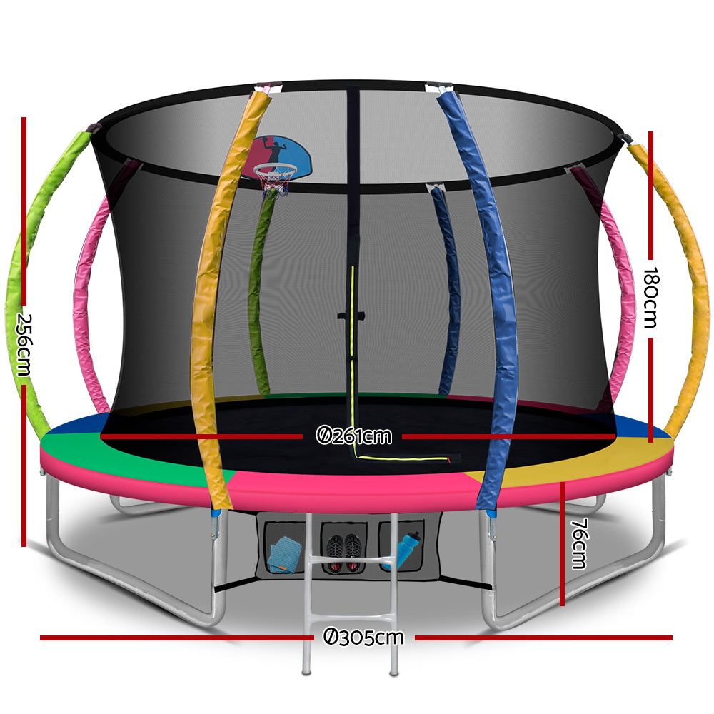 10FT Round Trampoline with Basketball Hoop and Safety Enclosure Net - Muilticoloured Homecoze