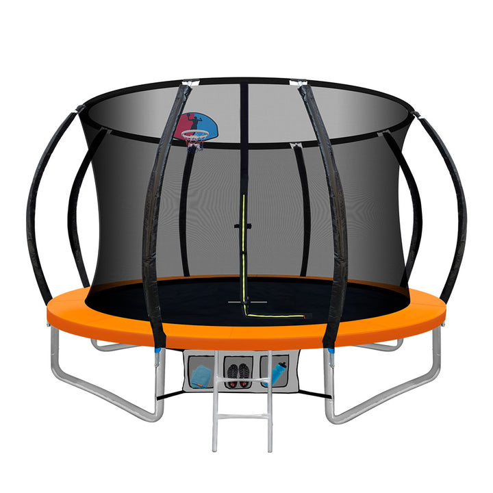 10FT Round Trampoline with Basketball Hoop and Safety Enclosure Net - Orange Homecoze