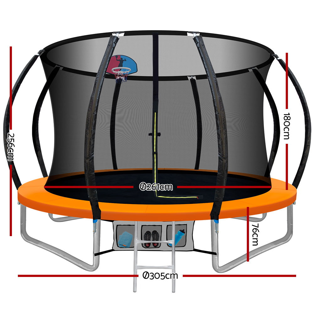 10FT Round Trampoline with Basketball Hoop and Safety Enclosure Net - Orange Homecoze