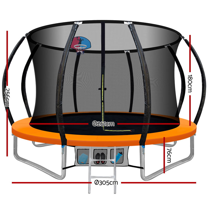 10FT Round Trampoline with Basketball Hoop and Safety Enclosure Net - Orange Homecoze