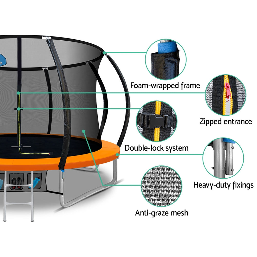 10FT Round Trampoline with Basketball Hoop and Safety Enclosure Net - Orange Homecoze