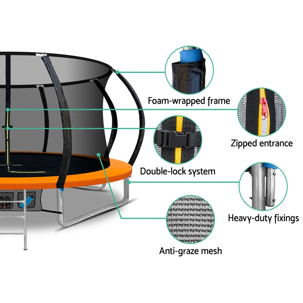 12FT Round Trampoline with Basketball Hoop and Safety Enclosure Net - Orange Homecoze