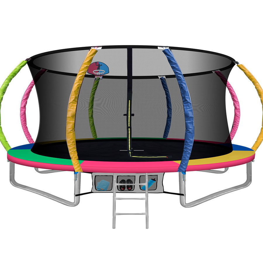 14FT Round Trampoline with Basketball Hoop and Safety Enclosure Net - Muilticoloured Homecoze