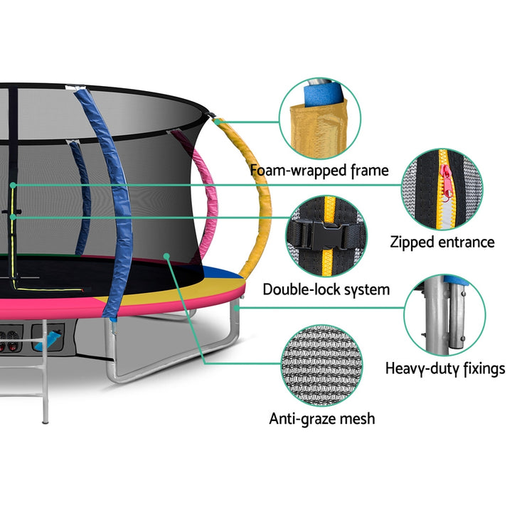 14FT Round Trampoline with Basketball Hoop and Safety Enclosure Net - Muilticoloured Homecoze