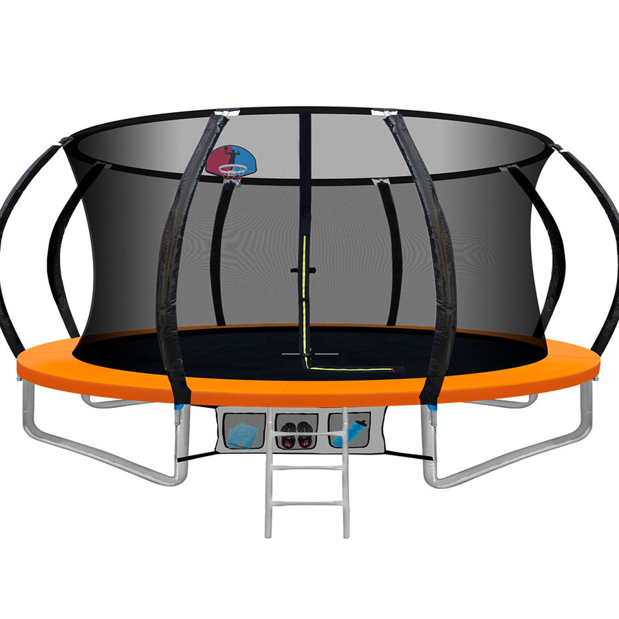 14FT Round Trampoline with Basketball Hoop and Safety Enclosure Net - Orange Homecoze