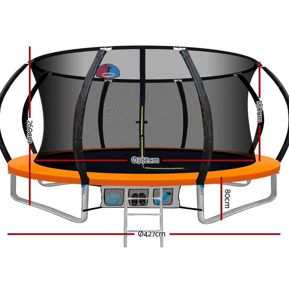 14FT Round Trampoline with Basketball Hoop and Safety Enclosure Net - Orange Homecoze