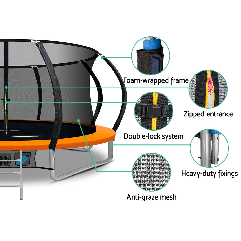 14FT Round Trampoline with Basketball Hoop and Safety Enclosure Net - Orange Homecoze