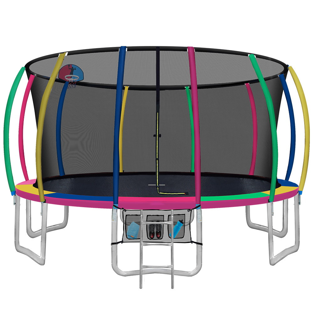 16FT Round Trampoline with Basketball Hoop and Safety Enclosure Net - Muilticoloured Homecoze