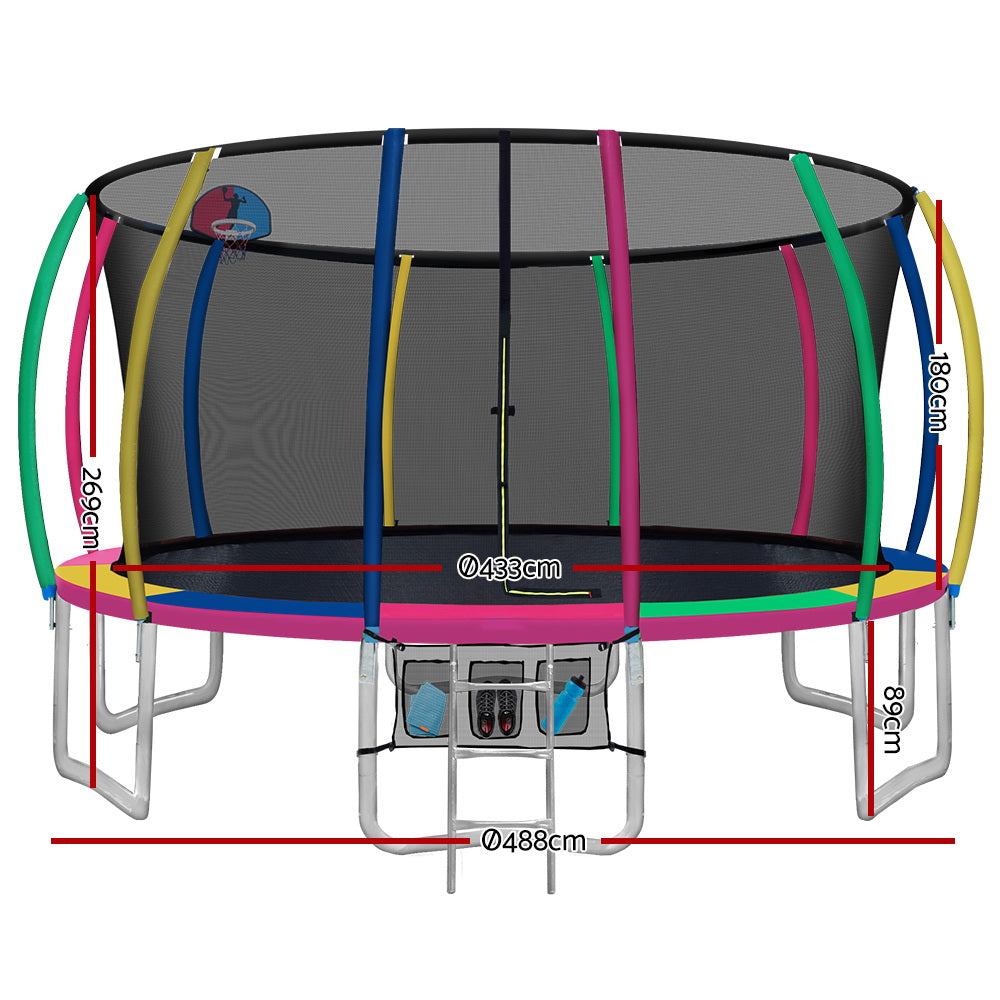 16FT Round Trampoline with Basketball Hoop and Safety Enclosure Net - Muilticoloured Homecoze