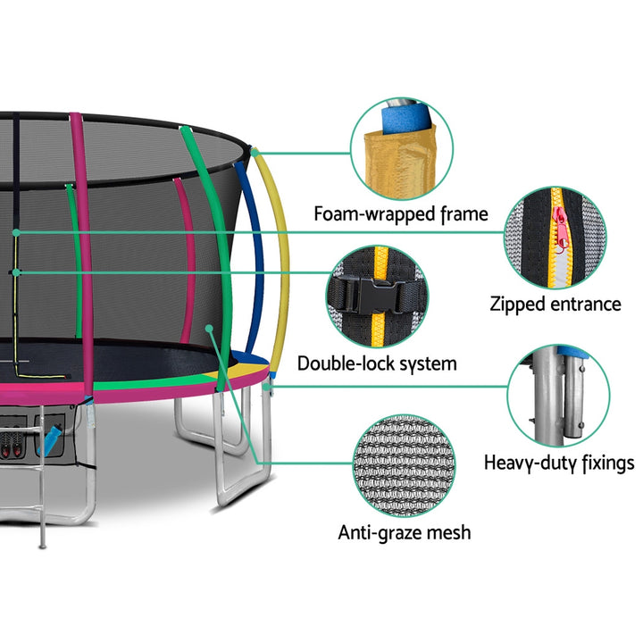 16FT Round Trampoline with Basketball Hoop and Safety Enclosure Net - Muilticoloured Homecoze