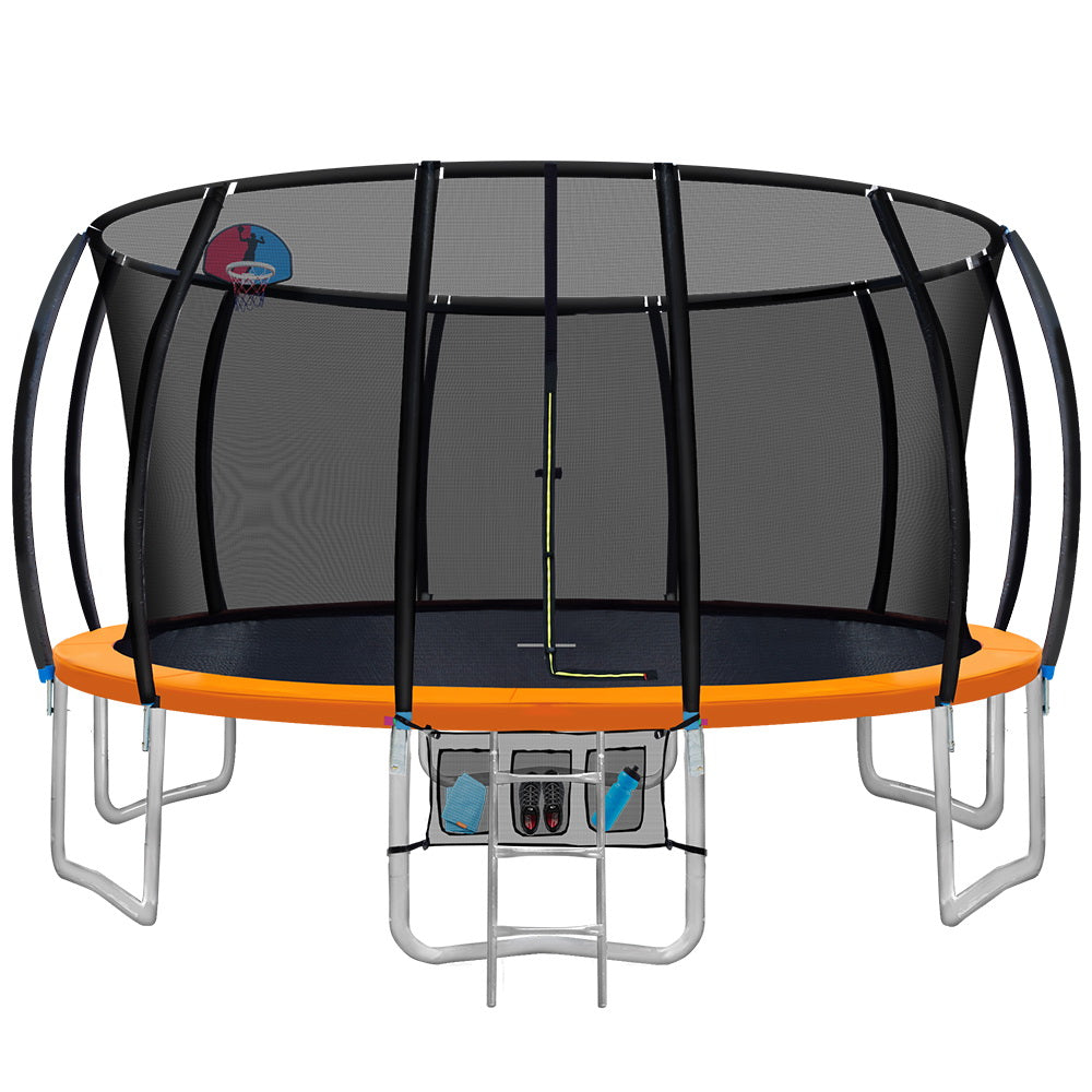 16FT Round Trampoline with Basketball Hoop and Safety Enclosure Net - Orange Homecoze