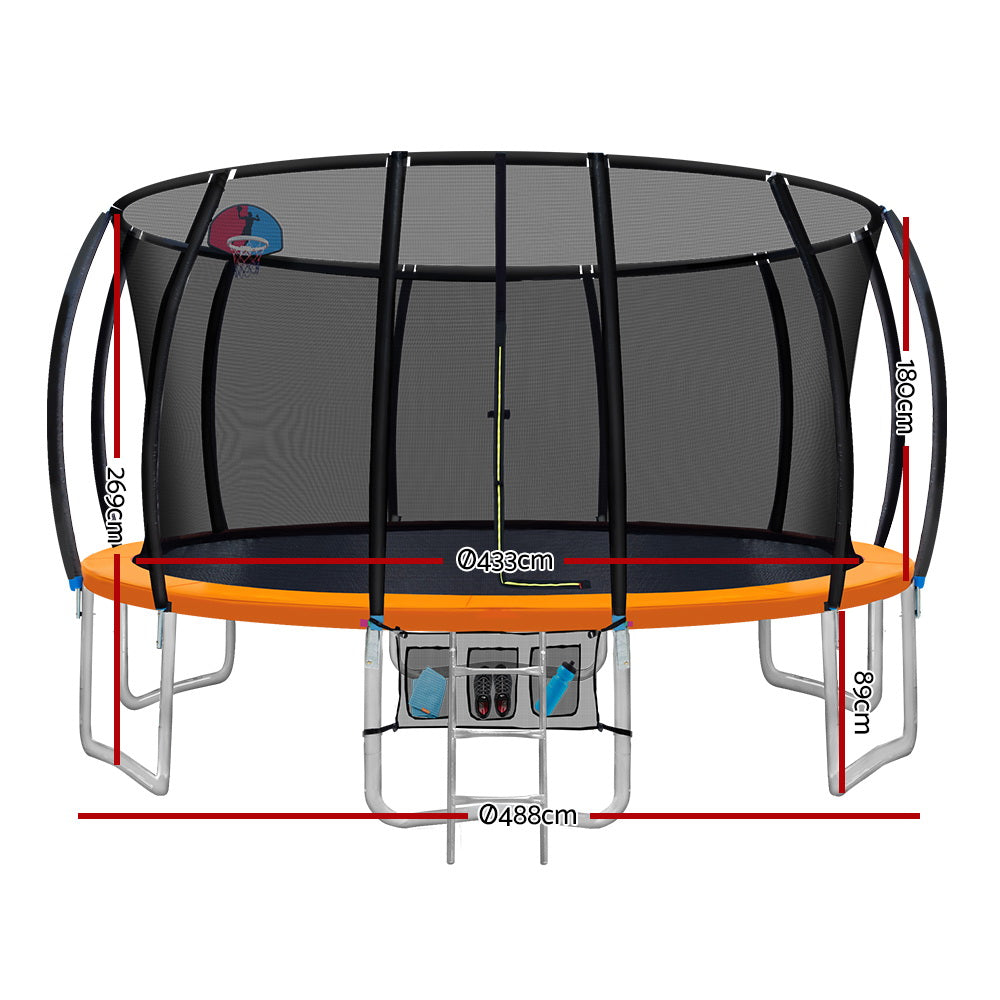 16FT Round Trampoline with Basketball Hoop and Safety Enclosure Net - Orange Homecoze