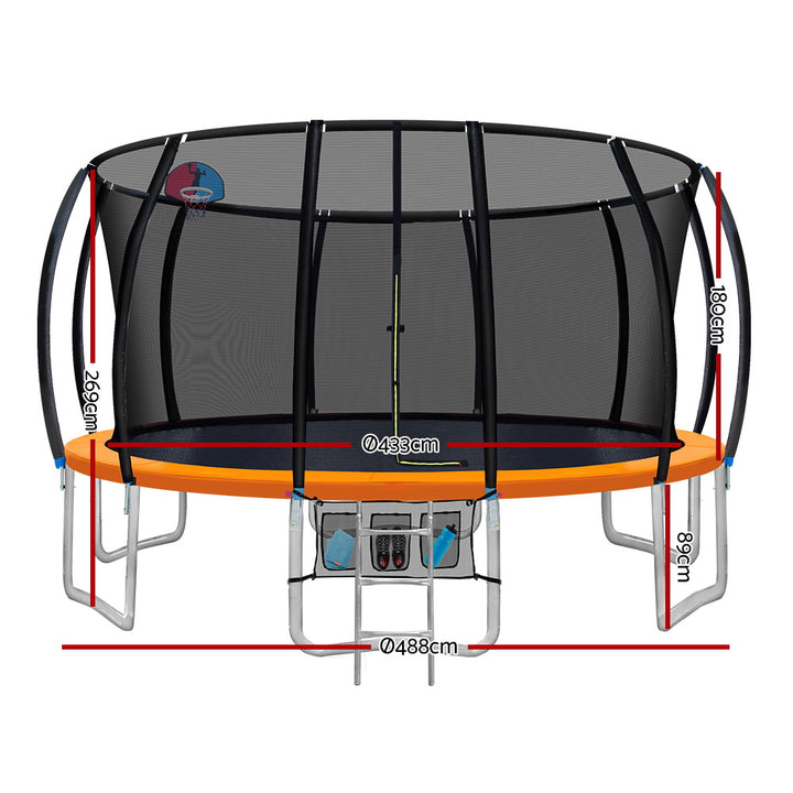 16FT Round Trampoline with Basketball Hoop and Safety Enclosure Net - Orange Homecoze