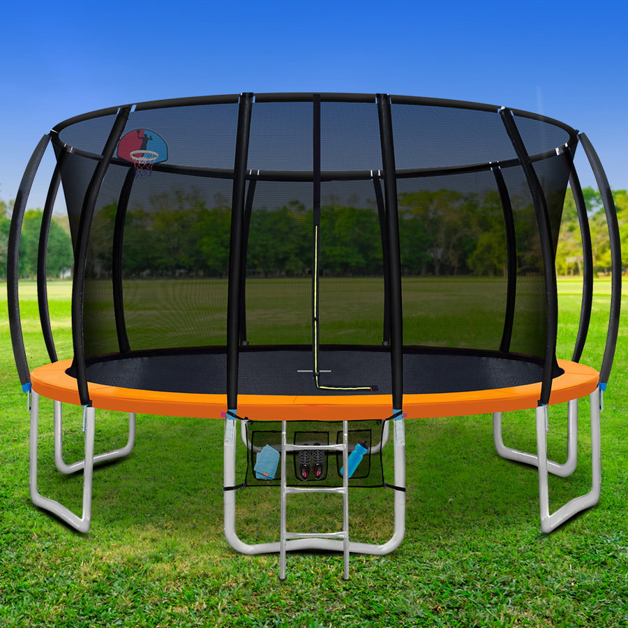 16FT Round Trampoline with Basketball Hoop and Safety Enclosure Net - Orange Homecoze