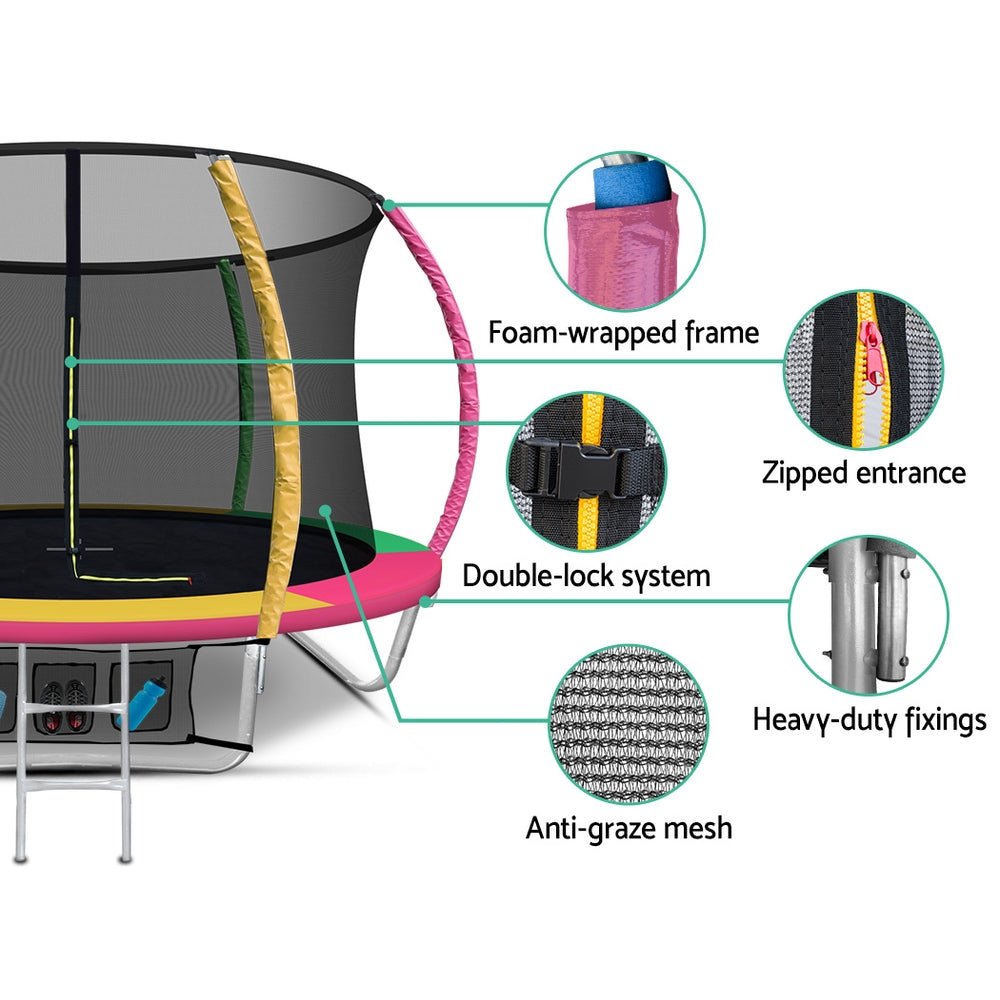 8FT Round Trampoline with Safety Enclosure Net - Muilticoloured Homecoze