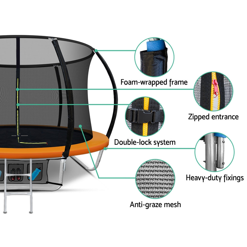 8FT Round Trampoline with Safety Enclosure Net - Orange Homecoze