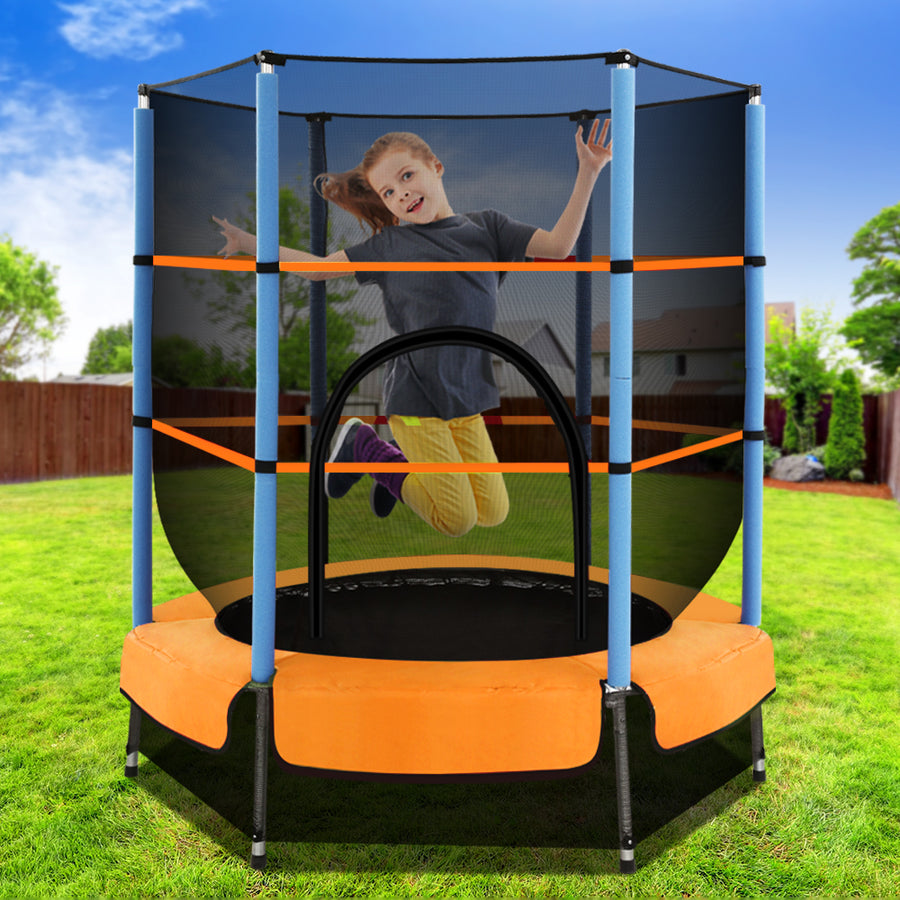 Mini 4.5FT Round Trampoline with Safety Enclosure Net - Orange Homecoze