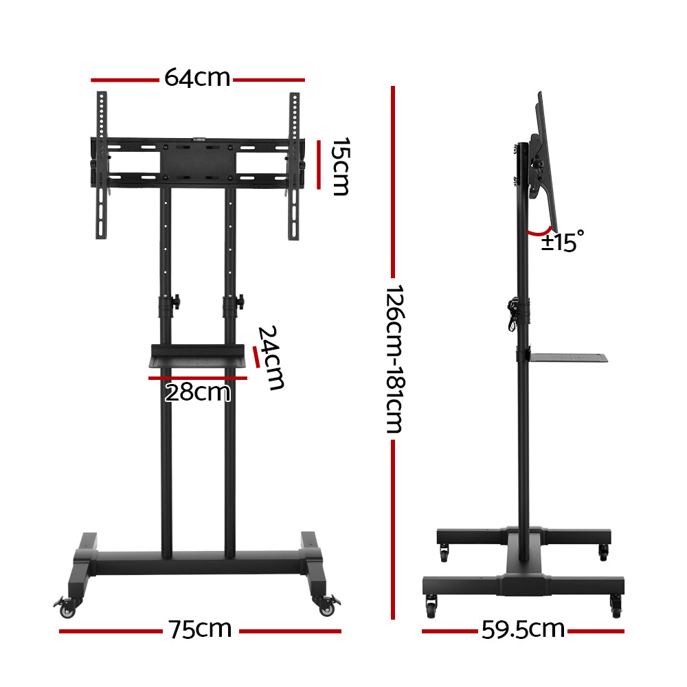 Mobile TV Stand Office Cart Steel Frame Up to 65" Screen