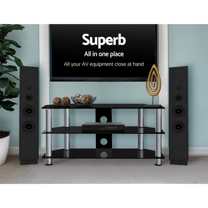 3 Tier Tempered Glass TV Stand Entertainment Unit - Black Homecoze