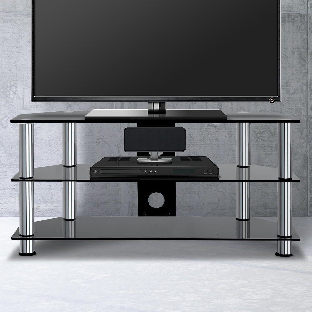 3 Tier Tempered Glass TV Stand Entertainment Unit - Black Homecoze