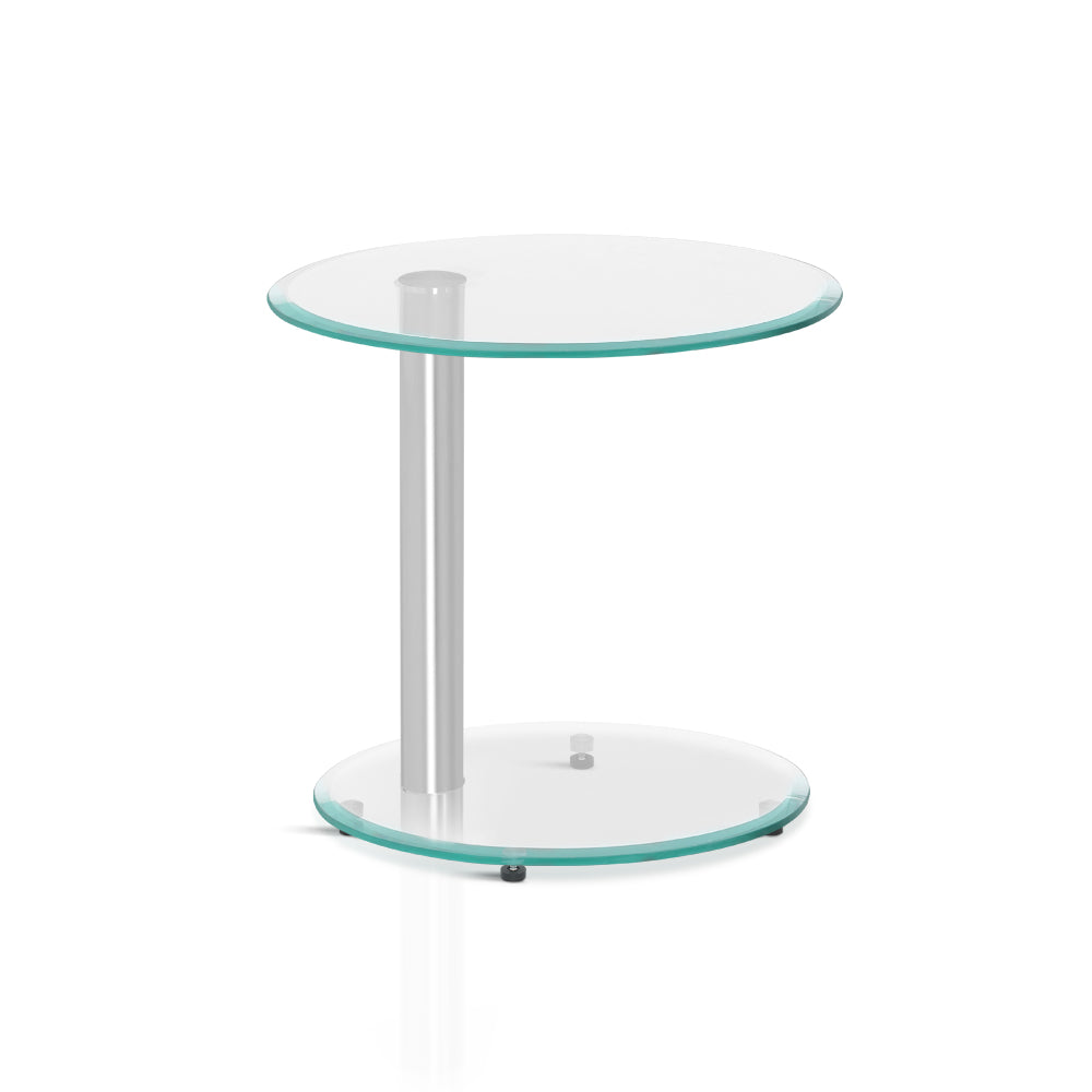 2 Tier Side Coffee Table with Tempered Glass Top - Homecoze