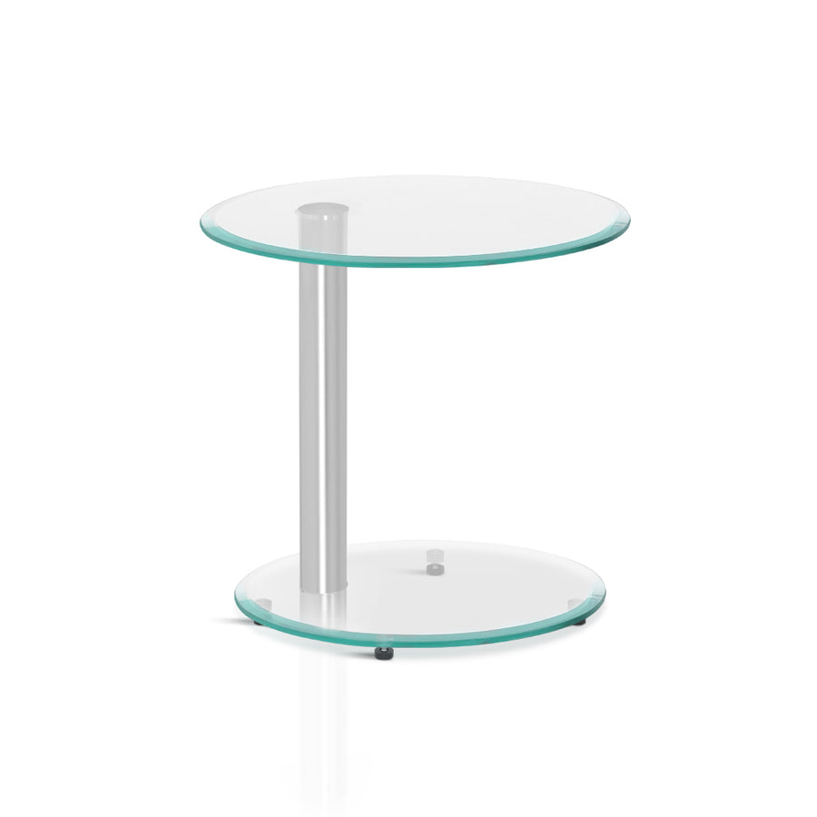 2 Tier Side Coffee Table with Tempered Glass Top Homecoze