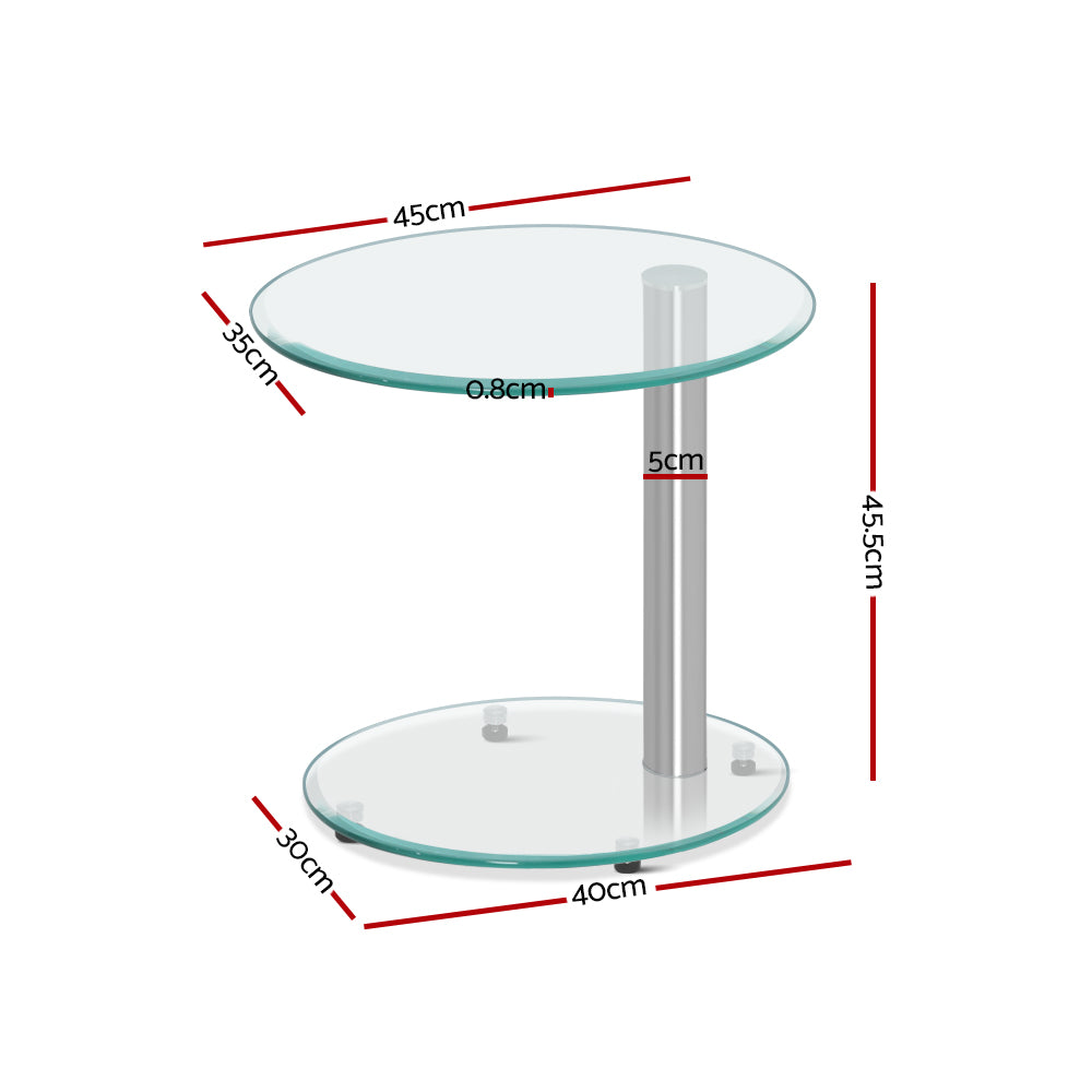 2 Tier Side Coffee Table with Tempered Glass Top - Homecoze