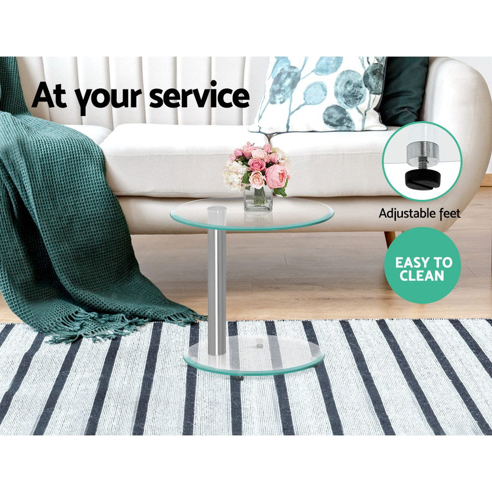 2 Tier Side Coffee Table with Tempered Glass Top - Homecoze