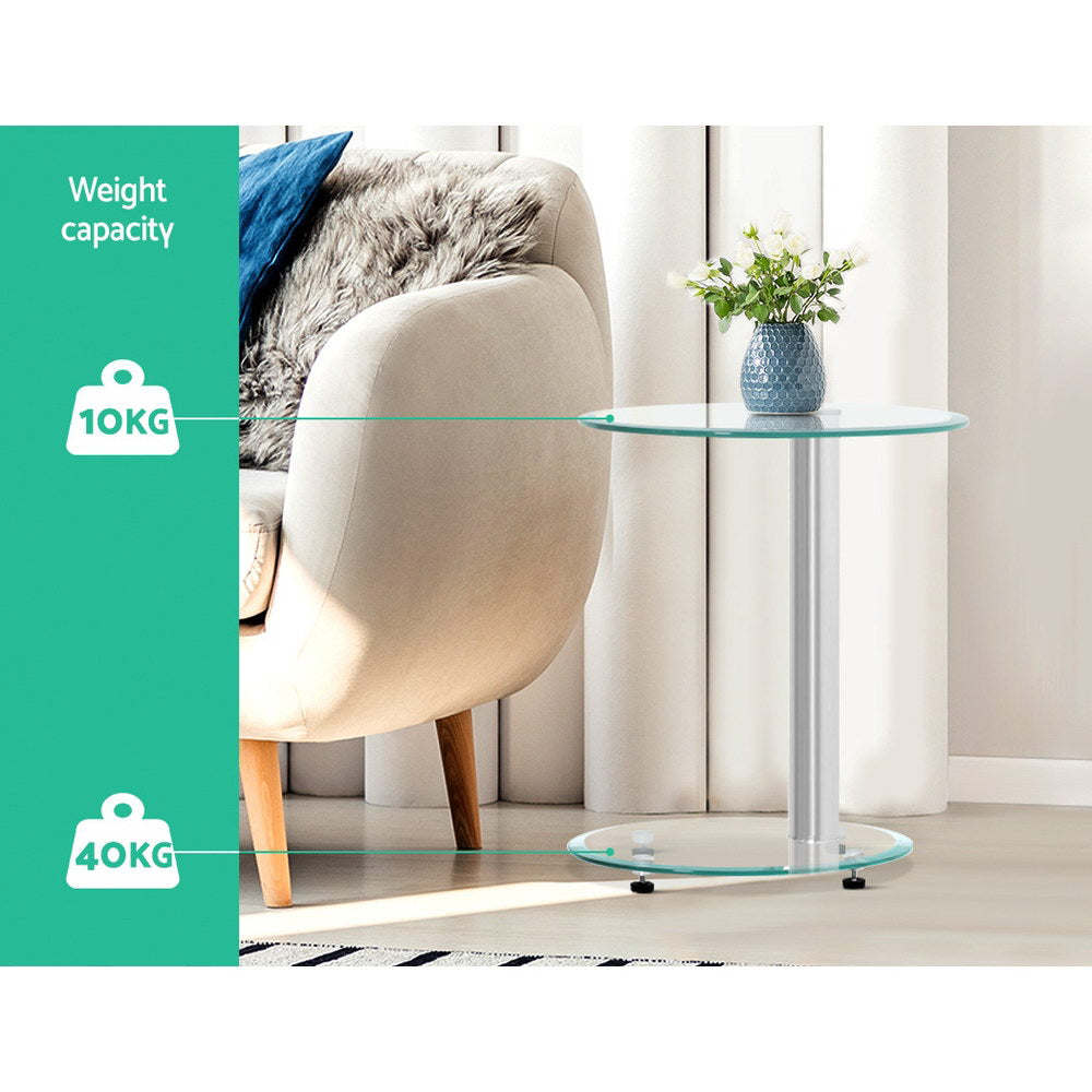 2 Tier Side Coffee Table with Tempered Glass Top - Homecoze
