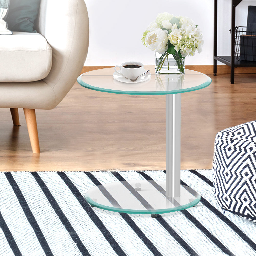 2 Tier Side Coffee Table with Tempered Glass Top - Homecoze