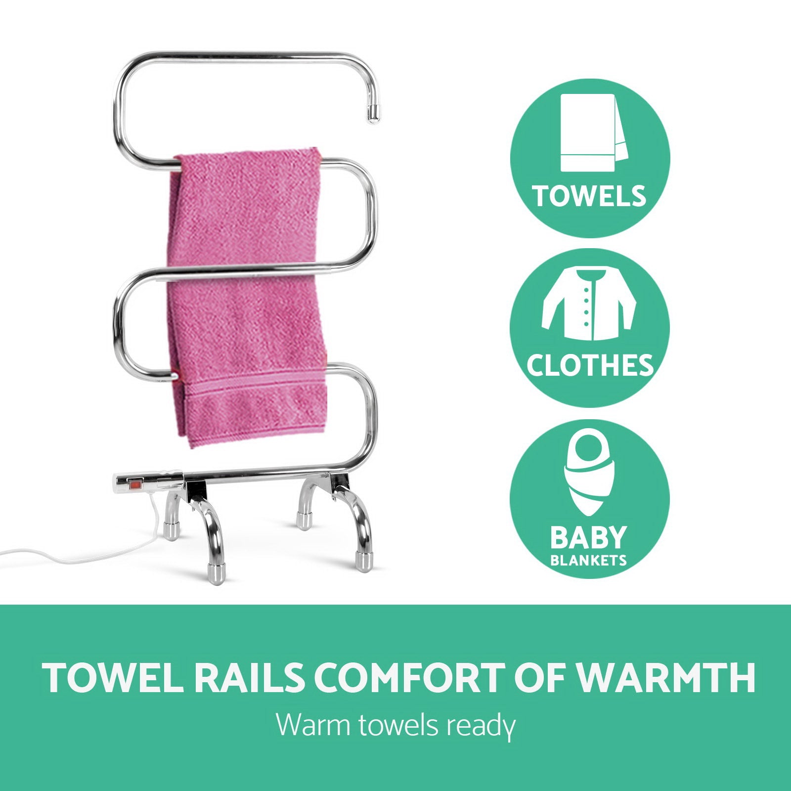 Freestanding Electric S-Shape Heated Towel Rail - Aluminum 5 Rung Homecoze