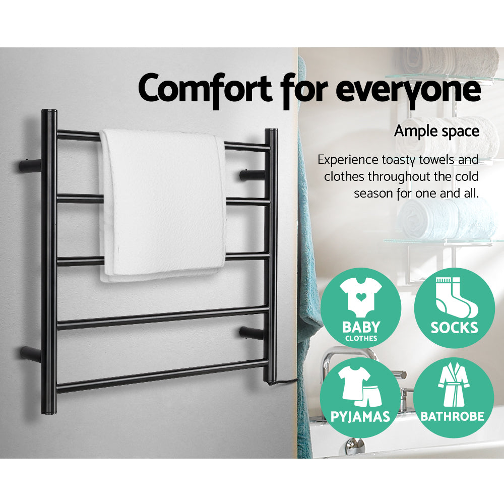 Electric Heated Towel Warmer 5 Rail Wall Mounted - Black Homecoze