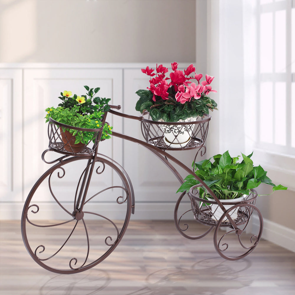 Vintage Bicycle Plant Stand Metal Flower Pot Rack - Bronze Homecoze
