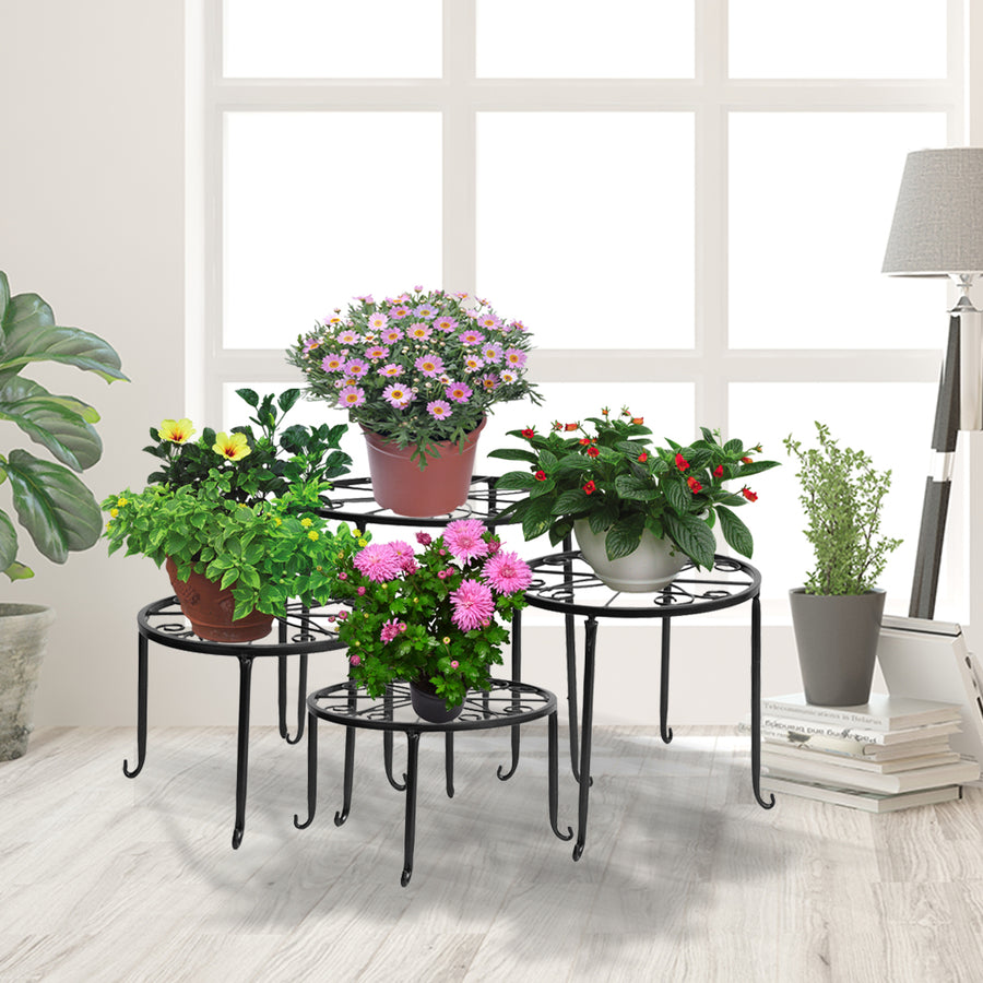 Set of 4 Metal Plant Stands Flower Pot Garden Décor - Black Homecoze