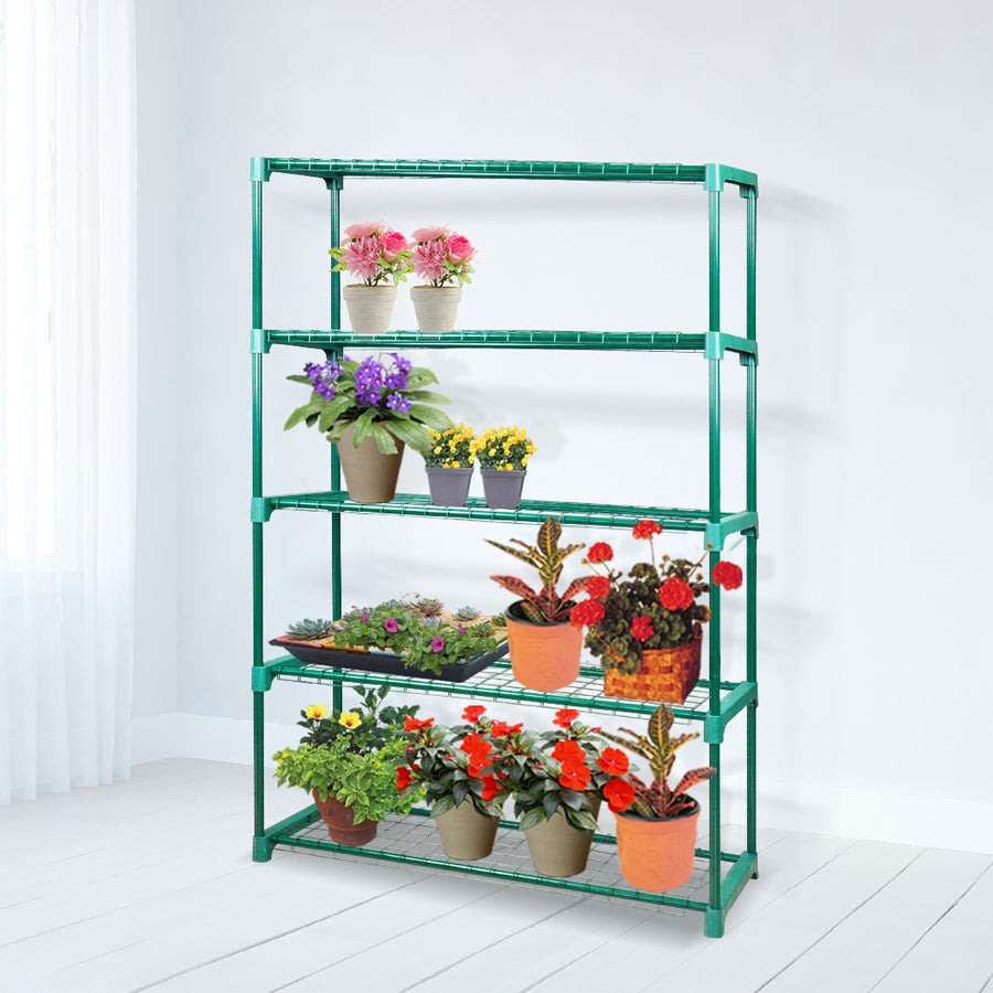 Set of 2 Metal Plant Stands 5 Tier Shelf Greenhouse Garden Planter Rack – Green Homecoze