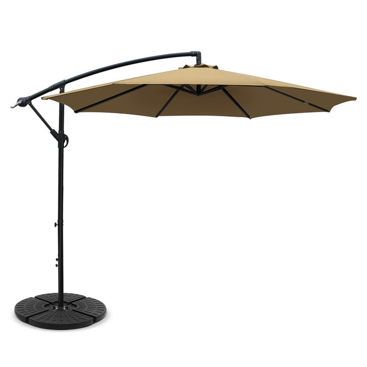 3m Cantilever Outdoor Umbrella with 48cm Round Base - Beige Homecoze